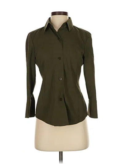 Pre-owned Ellen Tracy 3/4 Sleeve Silk Top Green Collared Neckline Tops