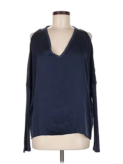 Pre-owned Chaser Long Sleeve Silk Top Blue Cold Shoulder Neckline Tops