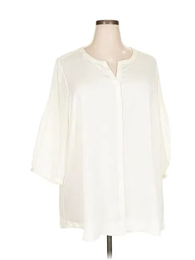 Pre-owned Lands' End 3/4 Sleeve Blouse In White