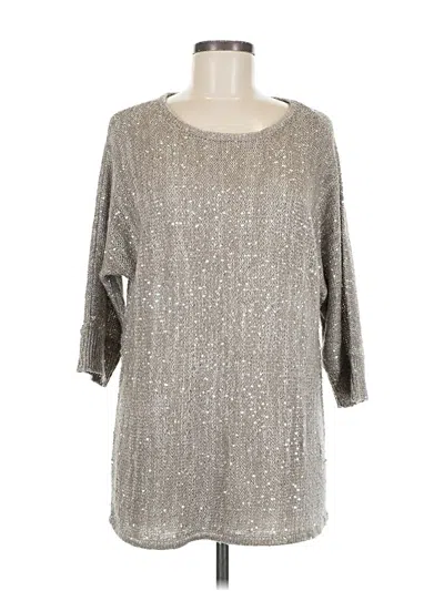 Pre-owned Blue Saks Fifth Avenue 3/4 Sleeve Top Silver Metallic Pattern Scoop Neck Tops