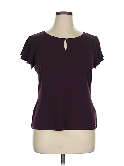 Pre-owned Calvin Klein Short Sleeve Top Purple Keyhole Neckline Tops
