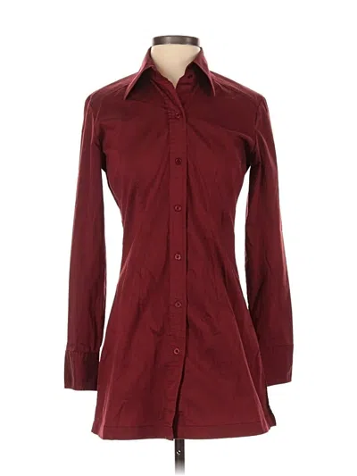 Pre-owned New York And Company Long Sleeve Button Down Shirt In Burgundy