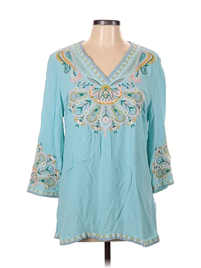 Pre-owned Soft Surroundings 3/4 Sleeve Blouse In Blue