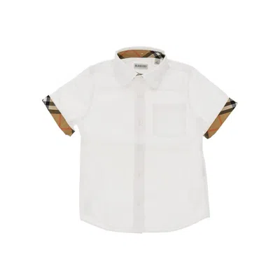 Burberry Poplin Shirt With Check Details Kids In White