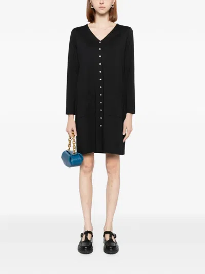 Agnès B. V-neck Cotton Cardigan Dress In Black
