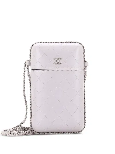 Pre-owned Chanel Chain Around Phone Holder Box Quilted Lambskin Crossbody Bag In Gray