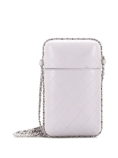Pre-owned Chanel Chain Around Phone Holder Box Quilted Lambskin Crossbody Bag In Gray
