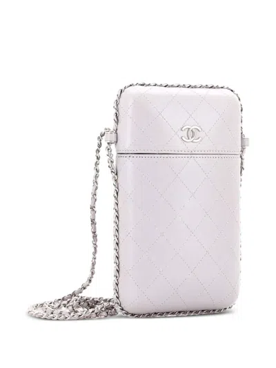 Pre-owned Chanel Chain Around Phone Holder Box Quilted Lambskin Crossbody Bag In Gray