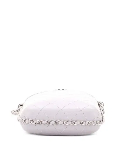 Pre-owned Chanel Chain Around Phone Holder Box Quilted Lambskin Crossbody Bag In Gray