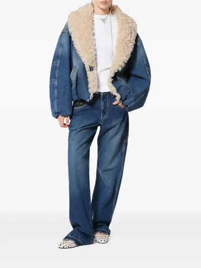 Isabel Marant Fur Collar Charone Jacket In Blue