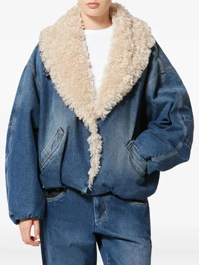 Isabel Marant Fur Collar Charone Jacket In Blue