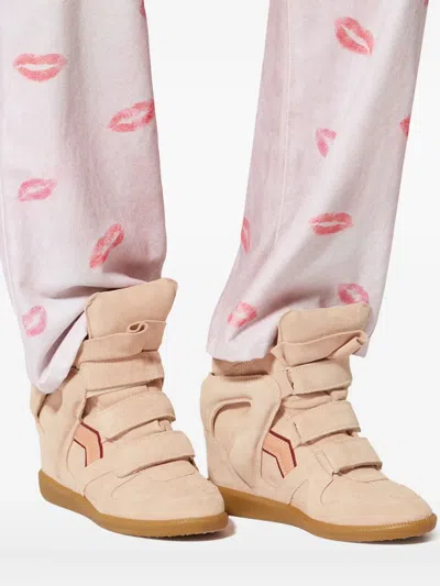 Isabel Marant Women Peach High Top Sneakers, 3.5 Luxury Sneakers For Women Darveys In Pink