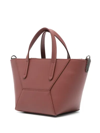 Brunello Cucinelli Mini Geometric Handle Tote Bag In Brown