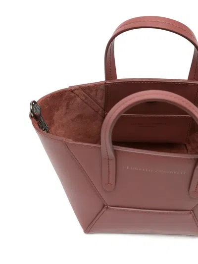 Brunello Cucinelli Mini Geometric Handle Tote Bag In Brown