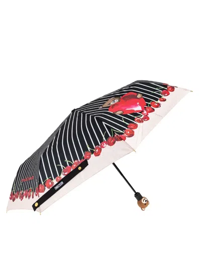 Moschino Striped-print Umbrella In Brown