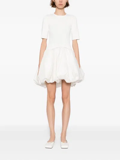 Simkhai Kenny White Crewneck Mini Dress With Puffed Skirt In Viscose Blend Woman