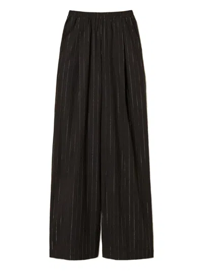 Twinset Pinstriped Palazzo Trousers In Black