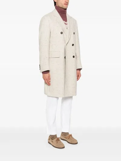 Eleventy Herringbone Double-breasted Coat In Neutral