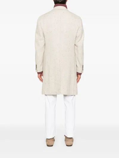 Eleventy Herringbone Double-breasted Coat In Neutral