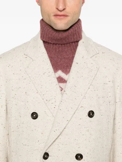 Eleventy Herringbone Double-breasted Coat In Neutral