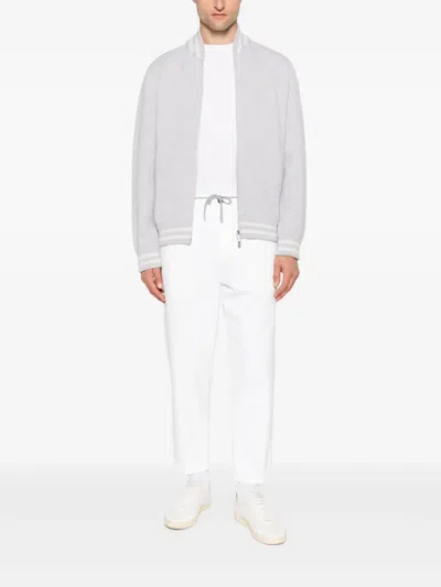 Eleventy Stripe-trim Wool Bomber Jacket In Gray