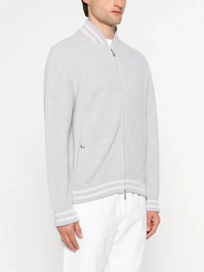 Eleventy Stripe-trim Wool Bomber Jacket In Gray