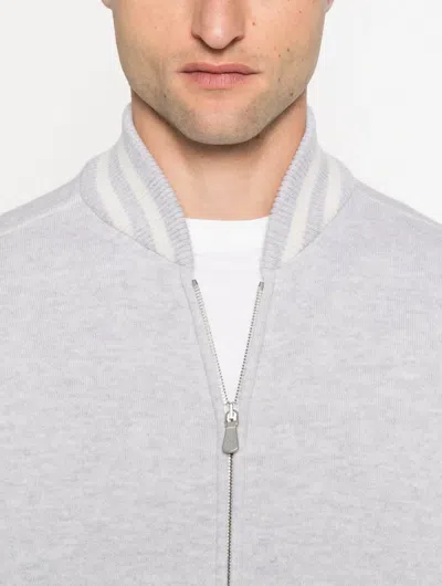 Eleventy Stripe-trim Wool Bomber Jacket In Gray