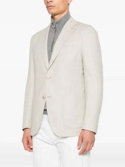 Eleventy Single-breasted Patch-pocket Blazer In Green