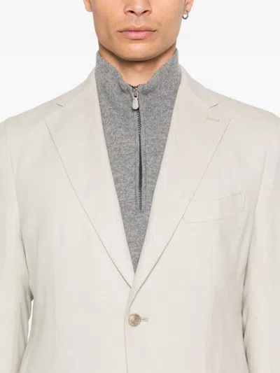 Eleventy Single-breasted Patch-pocket Blazer In Green