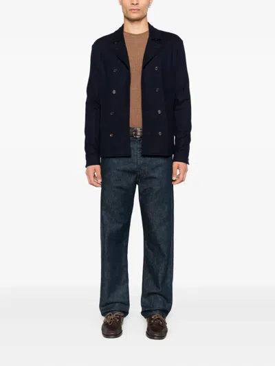 Eleventy Double-breasted Wool Jacket In Blue