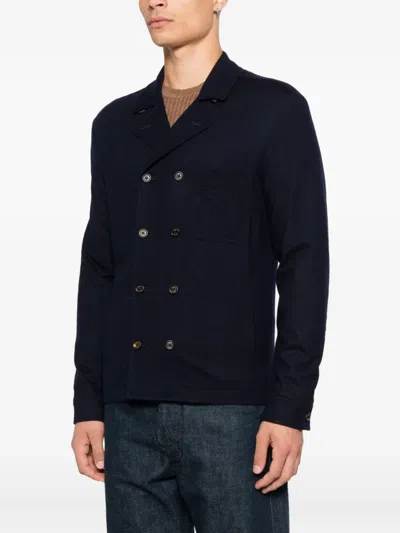 Eleventy Double-breasted Wool Jacket In Blue