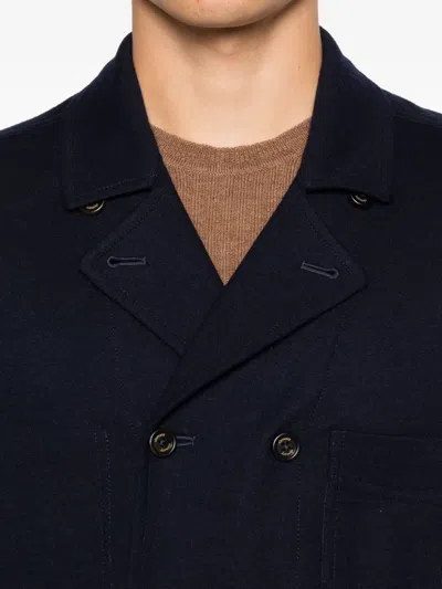Eleventy Double-breasted Wool Jacket In Blue