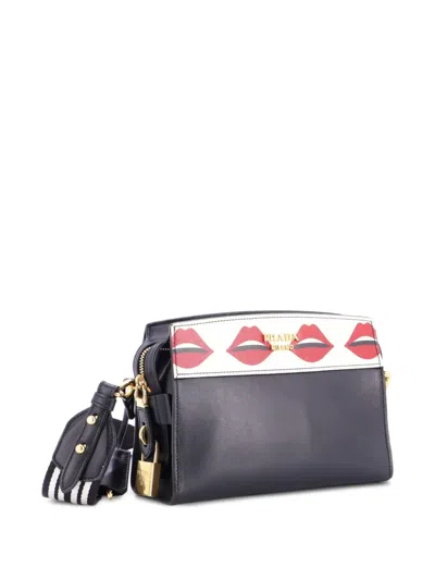 Pre-owned Prada Esplanade Printed Saffiano And City Calf Small Crossbody Bag In Black