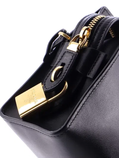 Pre-owned Prada Esplanade Printed Saffiano And City Calf Small Crossbody Bag In Black