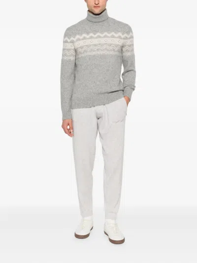 Eleventy Turtleneck Jacquard Sweater In Gray