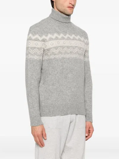 Eleventy Turtleneck Jacquard Sweater In Gray