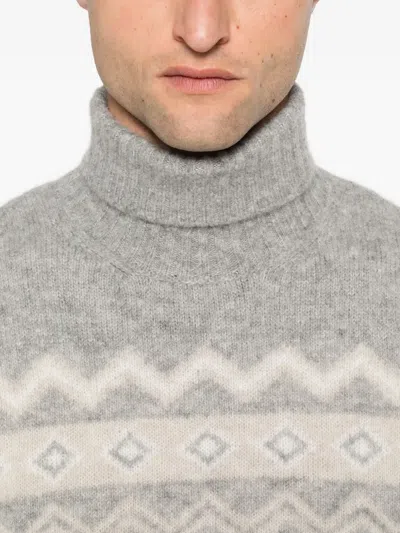 Eleventy Turtleneck Jacquard Sweater In Gray