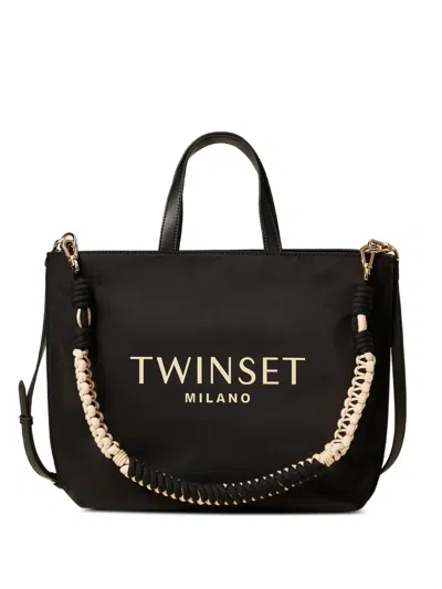 Twinset Logo Strap Tote Bag In Black