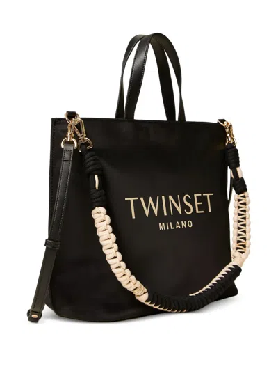 Twinset Logo Strap Tote Bag In Black