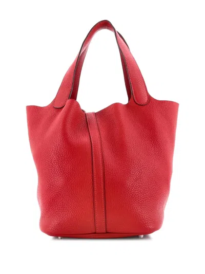 Pre-owned Hermes Picotin Lock Bag Clemence Mm Bucket Bag In Red