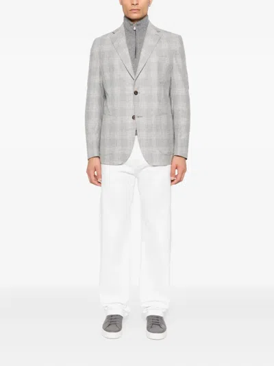 Eleventy Checked Single-breasted Blazer In Gray