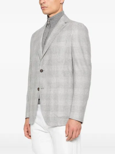 Eleventy Checked Single-breasted Blazer In Gray