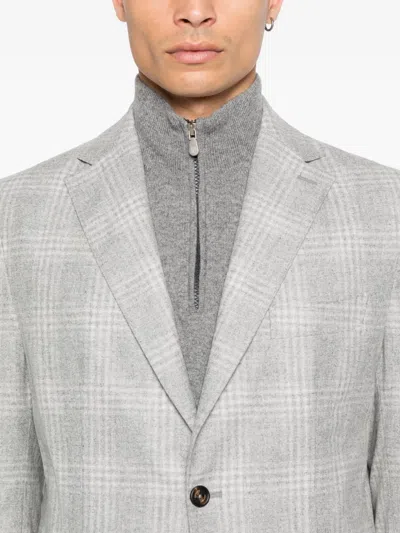 Eleventy Checked Single-breasted Blazer In Gray