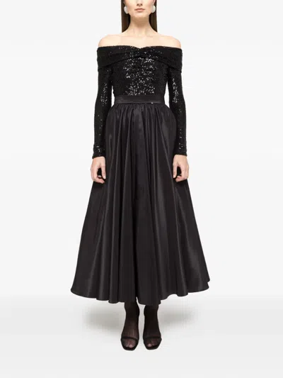 Nissa Sequin Off-shoulder Midi Dress In Black