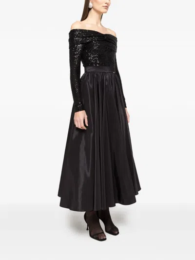 Nissa Sequin Off-shoulder Midi Dress In Black