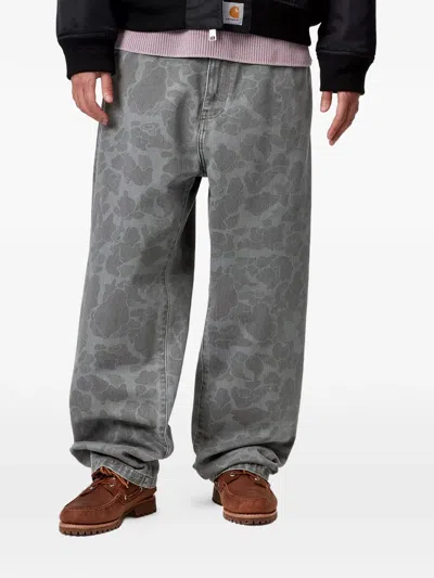Carhartt Logo-patch Abstratc-pattern Trousers In Gray