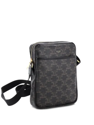 Pre-owned Celine Vertical Messenger Triomphe Coated Canvas Crossbody Bag In Black