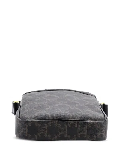 Pre-owned Celine Vertical Messenger Triomphe Coated Canvas Crossbody Bag In Black