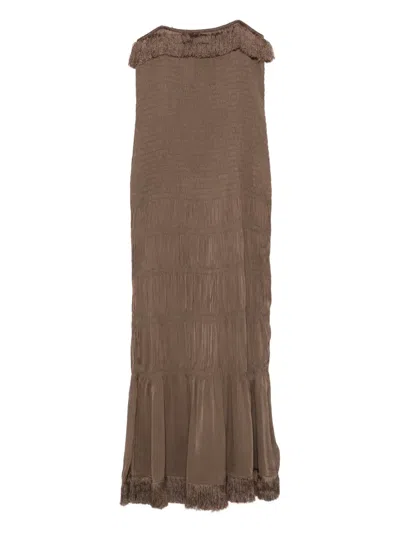 By Malene Birger Nova Fringed Maxi Dress In Brown