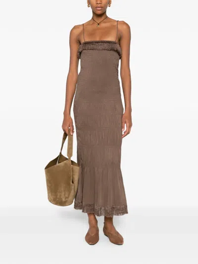 By Malene Birger Nova Fringed Maxi Dress In Brown